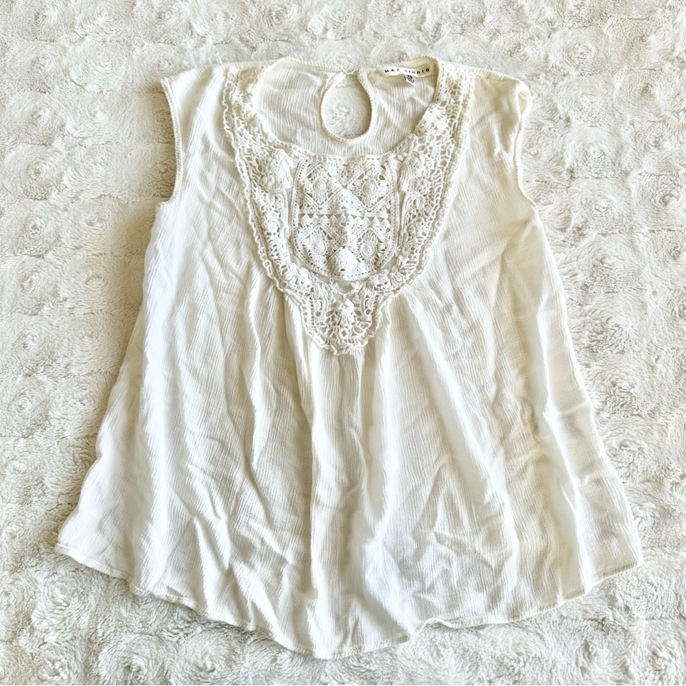 Max Studio Tank Top Womens XS Ivory Lace Boho Coquette Cottagecore Flowy Fairy